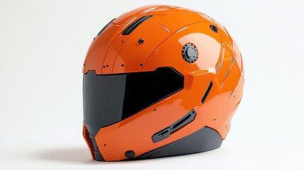 Modern Orange Racing Helmet on White Background