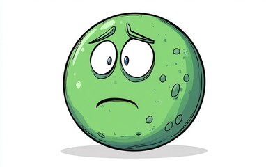 Fototapeta premium Clip art illustration of a sad green emoji, with a sad face expression, flat design on a white background, no shading. 