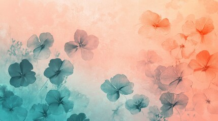 Dynamic floral abstract design digital art cheerful environment peach and teal gradients high detail