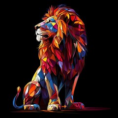 Multicolor geometric illustration of a lion. Colourful poly graphic on black background., Generative AI