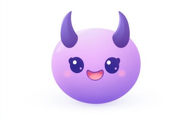 Obraz premium Vector illustration of a cute purple emoji with devil horns, on a white background, simple design, high resolution, digital rendering, macro lens effect. 