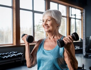 Naklejka premium Starsza osoba ćwiczy na siłowni zajęcia fitness dla seniorów