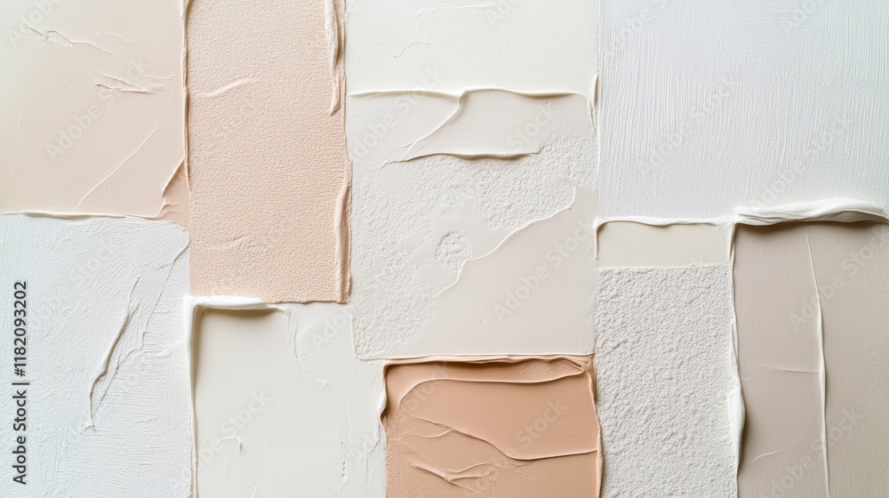 Poster cosmetic product smears creating an abstract pattern with soft shades of white and beige, forming a 