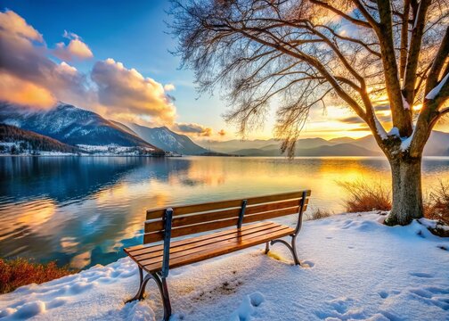 Serene Winter Lake Bench: Lago di Fimon, January 13th, 2024