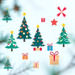 Festive Christmas Trees Gifts Stars Winter Holiday Decorations