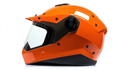 Fototapeta premium Bright Orange Motorcycle Helmet on White Background