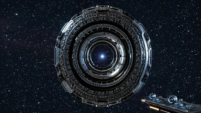 Exploring an intricate space station design surrounded by countless stars in a distant galaxy