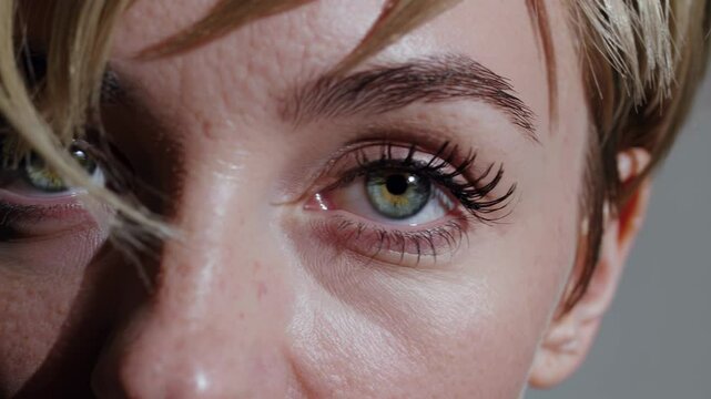 Blonde Pixie Cut Framing Woman's Right Eye Close-Up