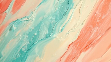 Abstract mint and coral streaks digital art minimalist style elegant design soft color palette contemporary inspiration