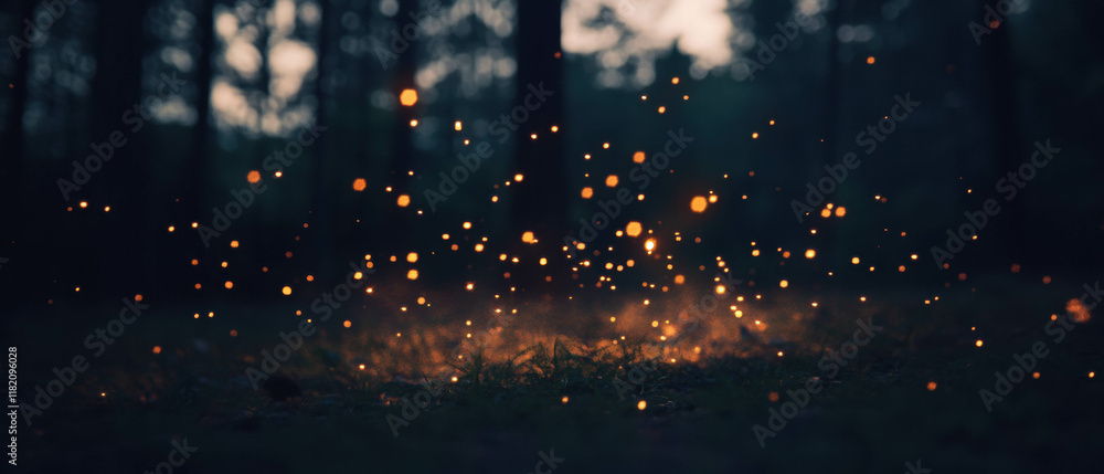 Aufkleber magical sparks illuminate the dark forest ground in an enchanting fantasy setting