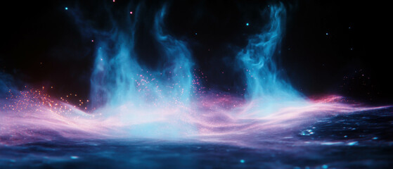 Magical sparks create an ethereal fantasy world against a black backdrop