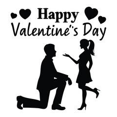  Happy valentine's day couple proposing vector silhouette