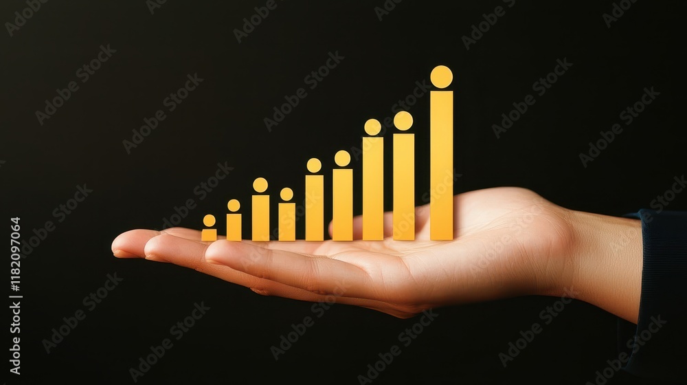 Poster yellow bar graph growth on open hand display