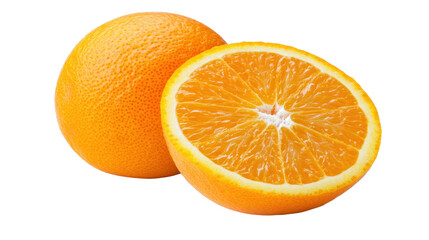 Freshly Sliced Orange with Whole Fruit on a Reflective Surface Highlighting Juicy Segments and Vibrant Color, Perfect for Healthy Food and Nutrition Themes