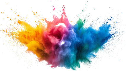 Colorful rainbow holi paint color powder explosion isolated white wide panorama background. Colorful vibrant rainbow Holi paint color powder explosion with bright colors isolated white background.