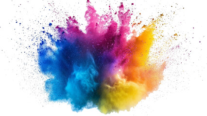Colorful rainbow holi paint color powder explosion isolated white wide panorama background. Colorful vibrant rainbow Holi paint color powder explosion with bright colors isolated white background.
