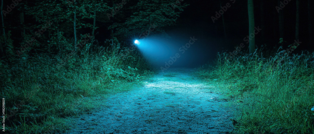 Poster Spotlight illuminating forest path guides through mysterious and adventurous surroundings