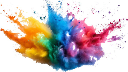 Colorful rainbow holi paint color powder explosion isolated white wide panorama background. Colorful vibrant rainbow Holi paint color powder explosion with bright colors isolated white background.