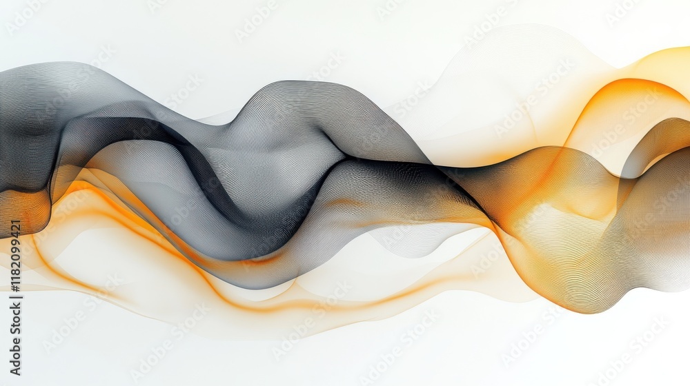 Poster abstract waveforms in gold and bronze overlapping geometric lines on minimalist white canvas