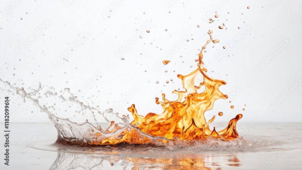 Poster a vibrant splash of orange liquid mixes with clear water, creating a dynamic visual effect against a