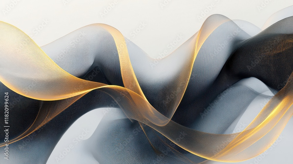 Poster intricate overlapping waveforms with gold and bronze accents on minimalist canvas abstract art digit