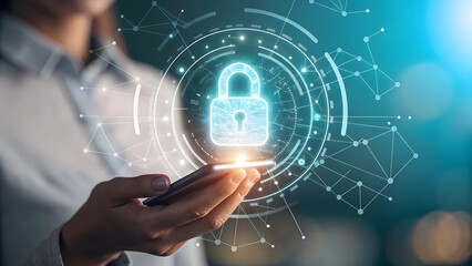 Digital Security Concept with Padlock Icon and Smartphone Display