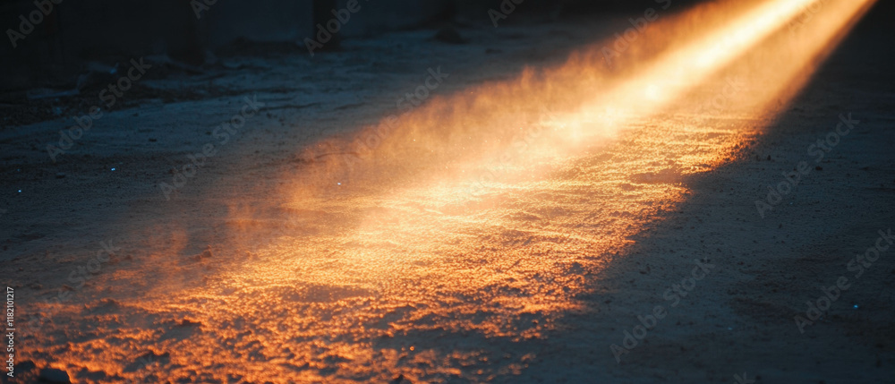 Poster sun rays illuminate dusty room creating an atmospheric glow in sunlight