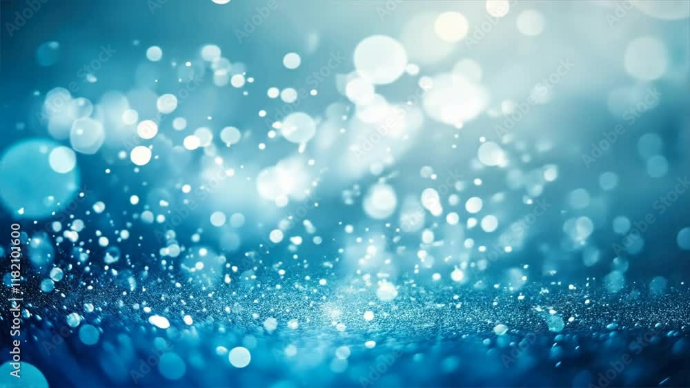 Poster bright blue bokeh texture with shimmering water droplets and sparkling light creates abstract dreamy