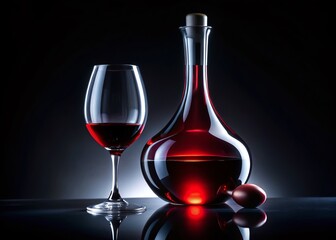 Silhouetted Red Wine Bottle and Decanter, Night Photography, Elegant Drink