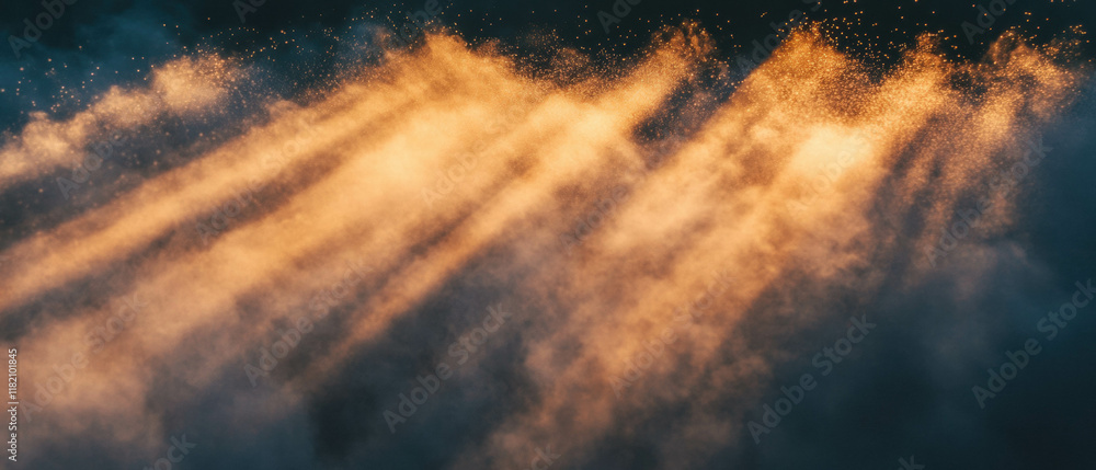 Poster sun rays illuminate airborne dust particles creating a dramatic atmospheric effect
