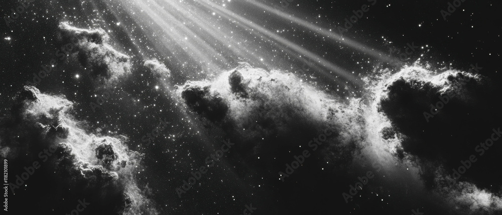 Aufkleber sun rays illuminating dust particles in the atmosphere during a quiet moment in nature