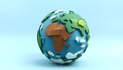 Naklejka premium Planet Earth assembled from blocks, Earth Day, generativ ai, papercraft, with white tones