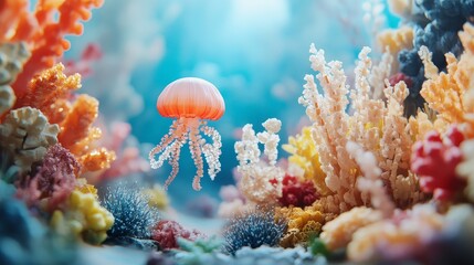 Naklejka premium Beautiful 3D Miniature Underwater World Scene