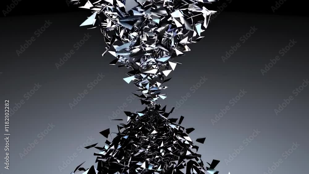 Poster dynamic flow of reflective shards creating mesmerizing patterns in black and silver during a digital
