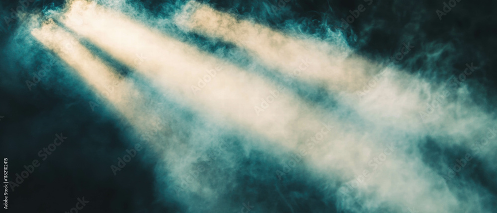 Aufkleber Sun rays piercing through smoke create an atmospheric and ethereal effect in a dark setting