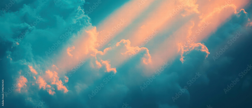 Poster Sun rays filtering through fog create a mystical atmosphere at dawn