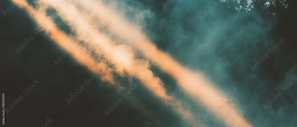 Poster sun rays filtering through smoke create a mystical atmosphere in the landscape