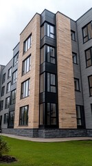 Fototapeta premium A modern home features stylish windows and decor beneath an expansive cloudy sky, creating an urban vibe