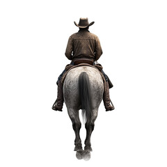 Obraz premium Lone Cowboy on Trail Ride: A Rear View of a Rider and His Horse