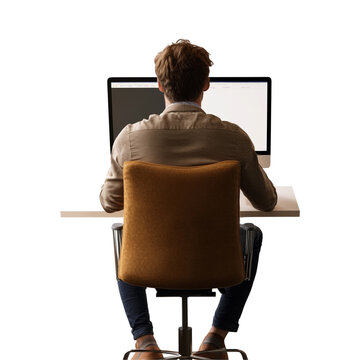 Man Working at Computer, Back View