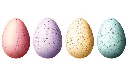a row of painted eggs with speckles in different colors on a transparent background.png cut out