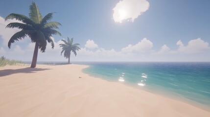Obraz premium Idyllic Tropical Beach Scene with Palm Trees