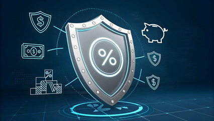 Digital Shield Concept for Financial Security and Protection Symbol