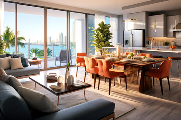 Obraz premium Gorgeous Modern interior design of apartment dining room empty living room