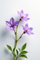 Delicate purple flowers of Petrea volubilis on a white background with gentle mist rising from the ground, mist, white