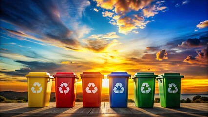 Silhouette of Colorful Recycling Bins Under Clear Sky - Earth Day Sustainability
