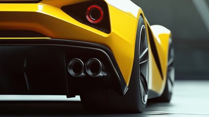 Rear view of a yellow sports car's powerful exhaust and sleek design.
