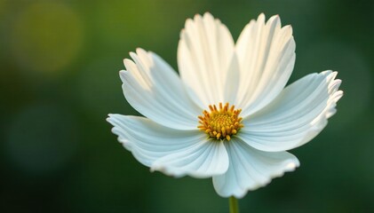 Fototapeta premium delicate white cosmos flower petals unfolding, botanical, bloom, delicate