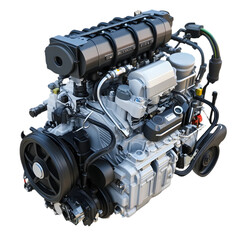 A hybrid car engine with eco-friendly components, isolated on transparent background