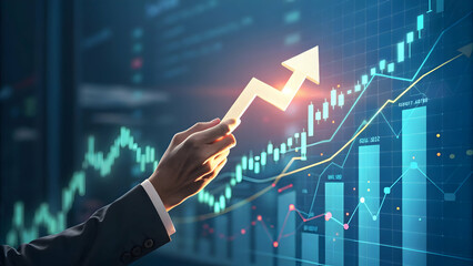 Business Growth Concept with Hand Showing Increasing Financial Graph